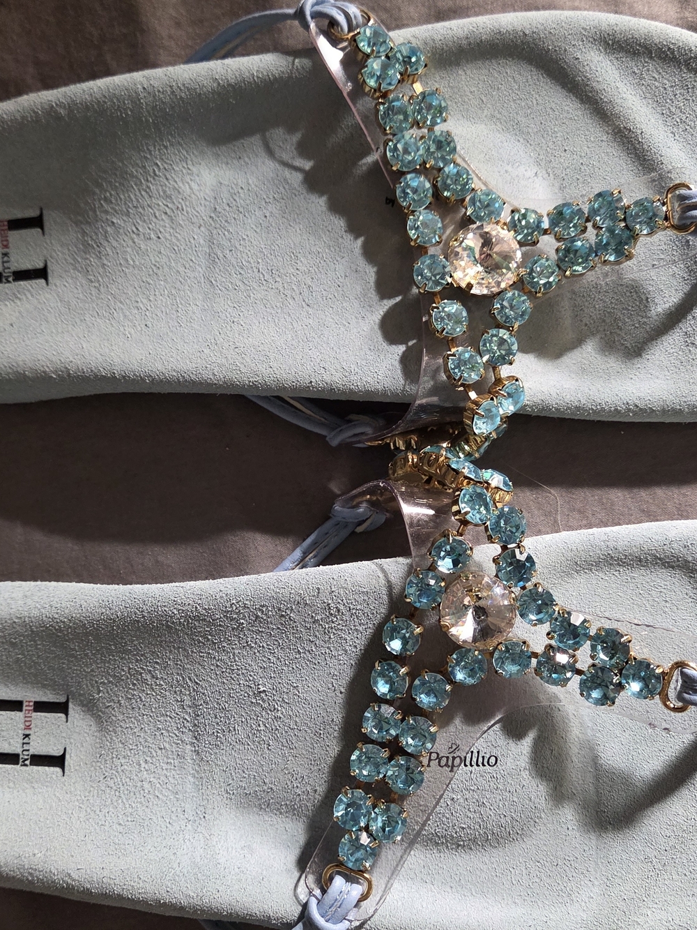 Papillio Jeweled Clear Strap Sandals - Aqua Rhinestones